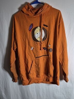 South Park Orange Graphic Pullover Hoodie with Circular Motif